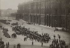 Regiments summoned back from the war front by the Provisional Government on Palace Square, before th