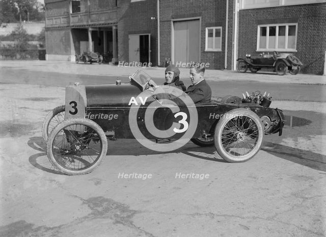 Reginald Empson in his AV at the JCC 200 Mile Race, Brooklands, Surrey, 1921. Artist: Bill Brunell.