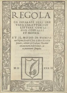 Regola da imparare scrivere varii caratteri de littere con li suoi compassi et misure..., 1533. Creators: Ugo da Carpi, Ludovico Arrighi