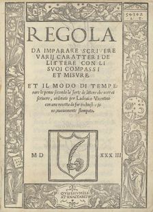 Regola da imparare scrivere varii caratteri de littere con li suoi compassi et misure..., 1533. Creators: Ugo da Carpi, Ludovico Arrighi
