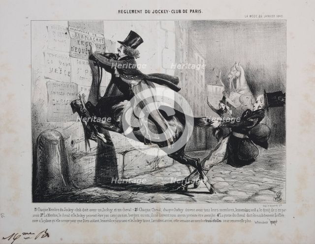 Réglement du Jockey Club de Paris: Chaque membre du Jockey Club doit avoir un Jockey..., 1800s. Creator: Unknown.