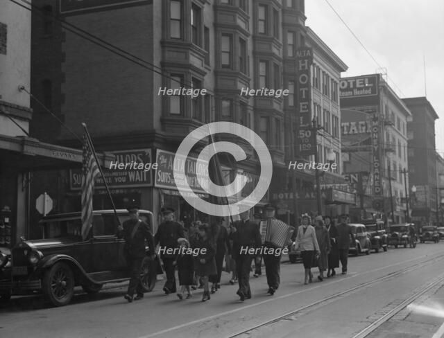 Regular Sunday meeting, Salvation Army, San Francisco, California, 1939. Creator: Dorothea Lange.