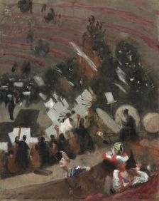 Rehearsal of the Pasdeloup Orchestra at the Cirque d'Hiver, c. 1879. Creator: John Singer Sargent
