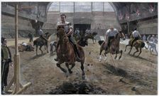 Rehearsing for the Royal Military Tournament at the Agricultural Hall, Islington, London, 1886