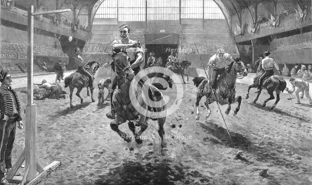 'Rehearsing for the Royal Military Tournament at the Agricultural Hall, Islington', 1886.  Creator: W Small.