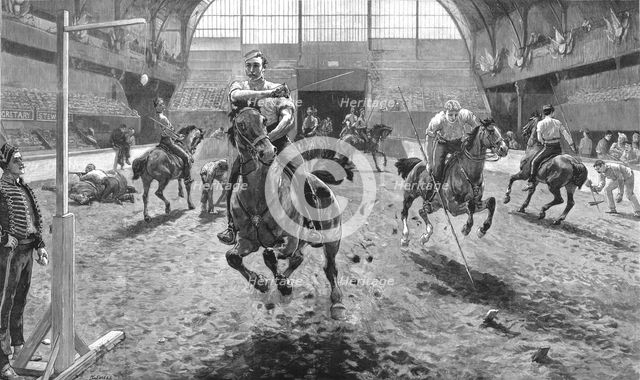 'Rehearsing for the Royal Military Tournament at the Agricultural Hall, Islington', 1886.  Creator: W Small.