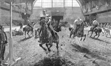 Rehearsing for the Royal Military Tournament at the Agricultural Hall, Islington 1886. Creator: W Small