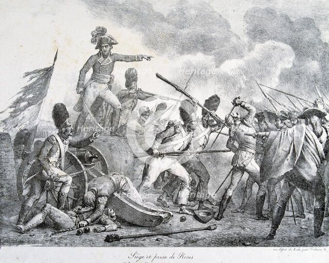 Reign of Charles IV (1748-1819), taking of Roses (Girona) by the French on 3rd February 1795, eng…