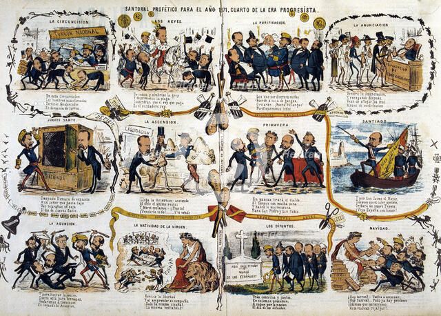 Reign of Amadeo of Savoy, cartoon about the future year 1871, published in the journal 'La Flaca'…