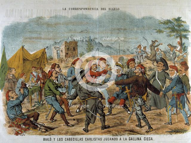 Reign of Amadeo of Savoy, cartoon against Carlism, published in the journal 'La Flaca' 1871.