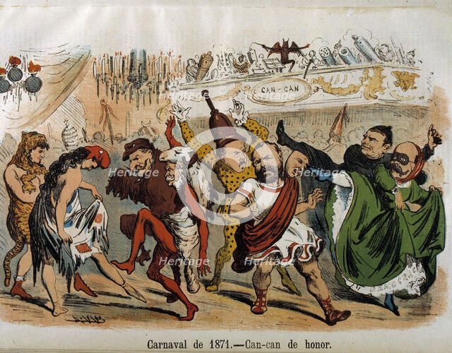 Reign of Amadeo of Savoy, cartoon of the carnival with politicians, the Kaiser, Napoleon III, Riv…