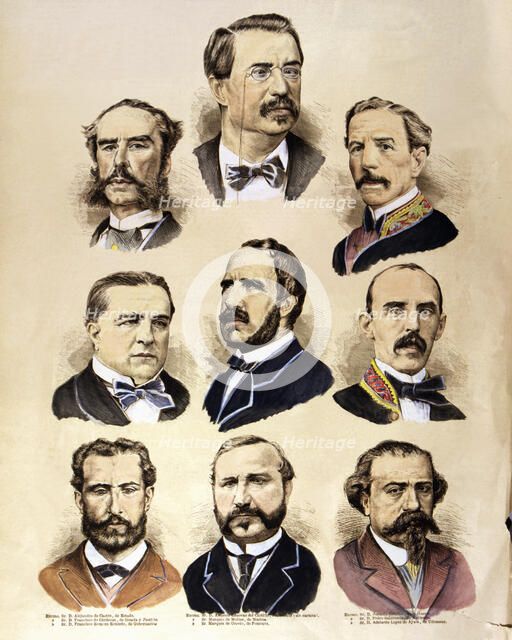 Reign of Alfonso XII, the first government headed by Canovas del Castillo, left from top to bott…