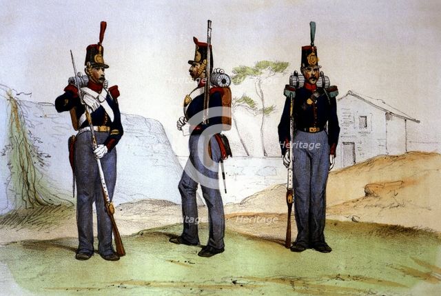 Reign of Isabella II. 1833 - 1868. Infantry, 1848, infantry soldiers: Sergeant Grenadier, Riflem…