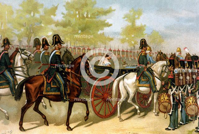 Reign of Isabella II (1833 - 1868), review of the troops and the National Militia in Madrid, 1865.