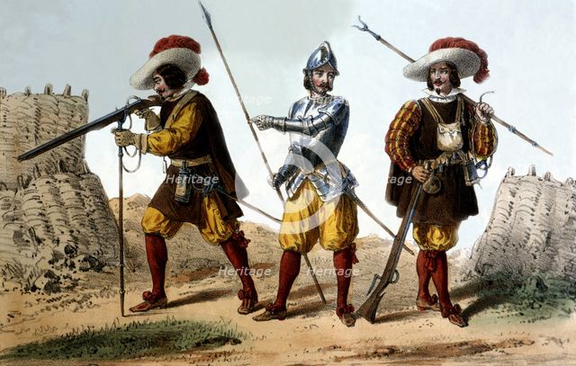Reign of Philip IV (1621-1665), soldiers (1632) of the Corps of Flanders: Musketeer, pikeman and …