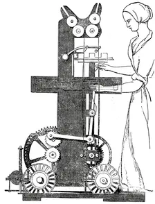 Reid's Patent Vertical Power-Loom (Interior Section), 1850. Creator: Unknown
