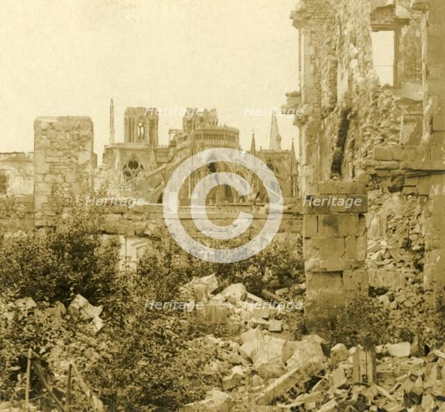 Reims Cathedral, Reims, northern France, c1914-c1918. Artist: Unknown.