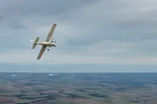Reims-Cessna F172M Skyhawk in flight near Driffield, East Riding of Yorkshire, 2023. Creator: Chloe Pearson Jones