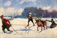 Reindeer sledge ride in Sweden, c1928. Creator: Unknown