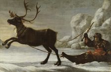 Reindeer with a sledge, 1671. Creator: David Klocker Ehrenstrahl