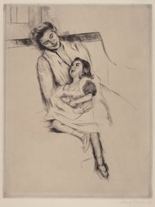 Reine and Margot Seated on a Sofa (No. 2), c. 1902. Creator: Mary Cassatt