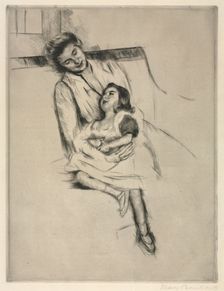Reine and Margot Seated on a Sofa, c. 1902. Creator: Mary Cassatt (American, 1844-1926)