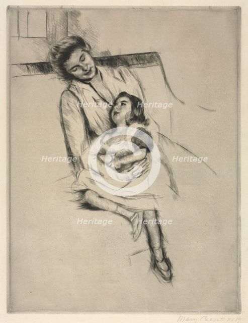 Reine and Margot Seated on a Sofa, c. 1902. Creator: Mary Cassatt (American, 1844-1926).