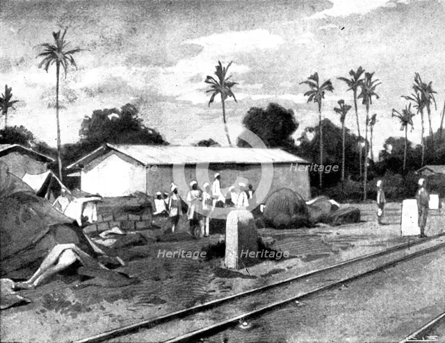 Reinforcements for Uganda: arrival of an Indian Contingent at Mombasa - regimental store on..., 1898 Creator: George Montbard.