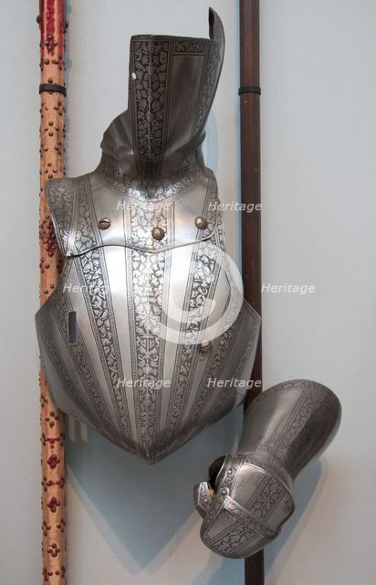 Reinforcing Breastplate, Shoulder Defense, and Buffe (Chin Defense), Italian, ca. 1550 to 1575. Creator: Unknown.