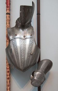 Reinforcing Breastplate, Shoulder Defense, and Buffe (Chin Defense), Italian, ca. 1550 to 1575. Creator: Unknown