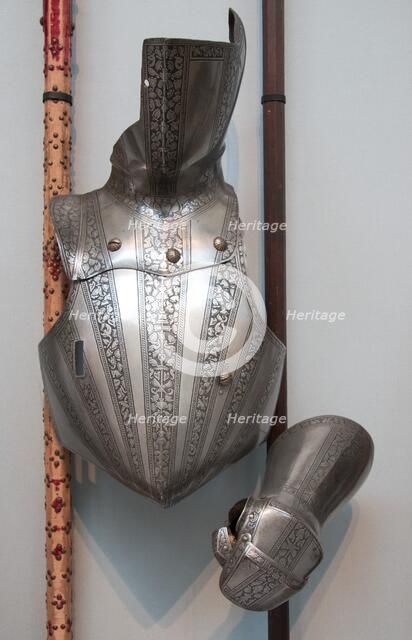 Reinforcing Breastplate, Shoulder Defense, and Buffe (Chin Defense), Italian, ca. 1550 to 1575. Creator: Unknown.