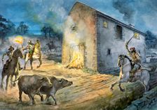 Reivers raiding Birdoswald, 16th century, (c1990-2010). Artist: Philip Corke