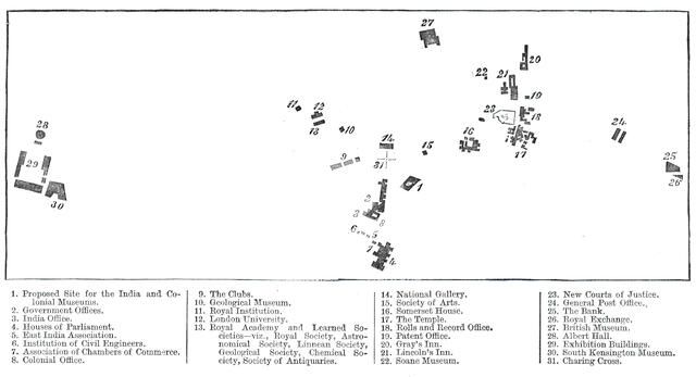 Relative position of the proposed India Museum and other public institutions, 1876. Creator: Unknown.
