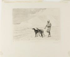 Relay of Dogs in the Desert, c. 1866. Creator: Paul Adolphe Rajon