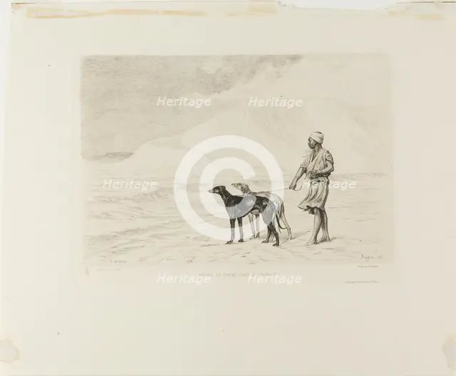 Relay of Dogs in the Desert, c. 1866. Creator: Paul Adolphe Rajon.
