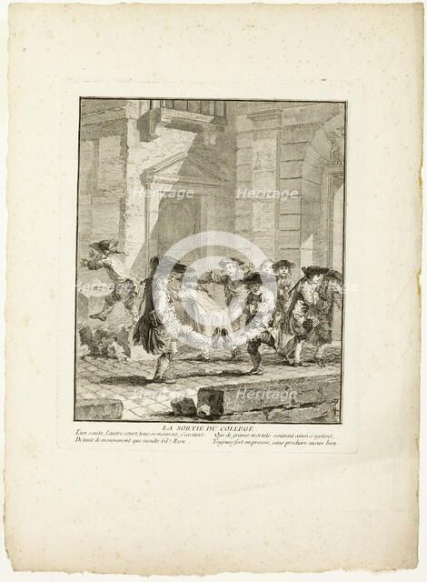 Release from College, from The Games of the Urchins of Paris, 1770. Creator: Jean Baptiste Tilliard.