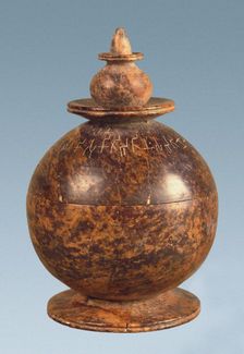 Relic Casket inscribed with Brahmi script from Piprahwa, 3rd cen. BC. Creator: Indian Art