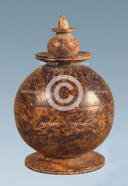 Relic Casket inscribed with Brahmi script from Piprahwa, 3rd cen. BC. Creator: Indian Art.