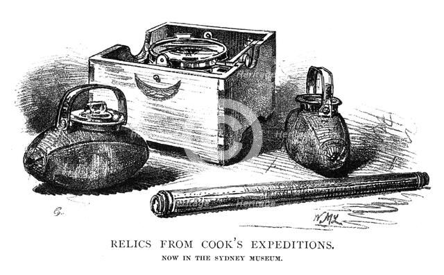 Relics from Cook's expeditions, 1886.Artist: W Macleod