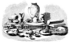 Relics from the Buried City of Brahmunabad, in Sind - Pottery, Fragments of Mills, etc, 1857. Creator: Unknown