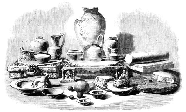 Relics from the Buried City of Brahmunabad, in Sind - Pottery, Fragments of Mills, etc, 1857. Creator: Unknown.