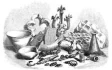 Relics from the Buried City of Brahmunabad, in Sind - Pottery, Ironwork, Glass, etc, 1857. Creator: Unknown