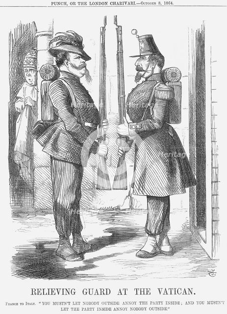 'Relieving Guard at The Vatican', 1864. Creator: John Tenniel.
