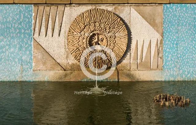 Relief/mosaic by William Mitchell, the Water Gardens, Harlow, Essex, 2015.  Artist: Steven Baker.