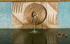 Relief/mosaic by William Mitchell, the Water Gardens, Harlow, Essex, 2015. Artist: Steven Baker
