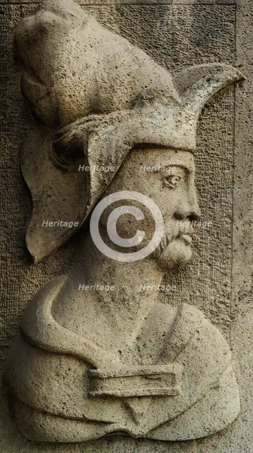 Relief of male figure in profile, house in the old Town, Gsansk, Poland, 2016. Creator: Unknown.