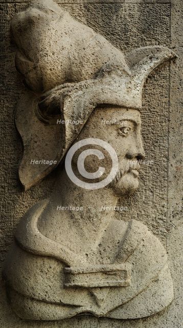 Relief of male figure in profile, house in the old Town, Gsansk, Poland, 2016. Creator: Unknown.