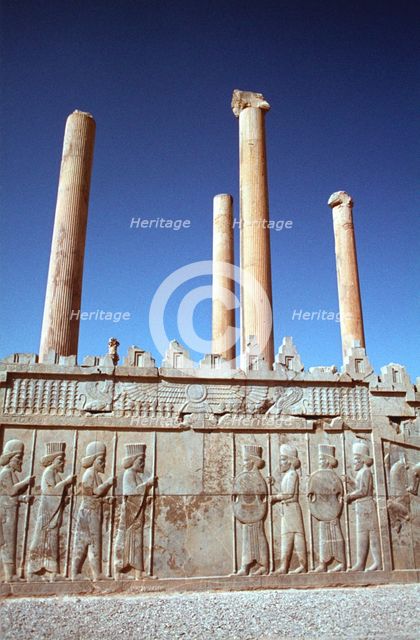 Relief of Medes and Persians, the Apadana, Persepolis, Iran. Creator: Vivienne Sharp.