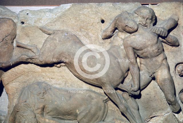 Relief of a centaur and Lapith fighting, The Bassai Sculptures, Temple of Apollo, Bassae, Greece. Artist: Unknown