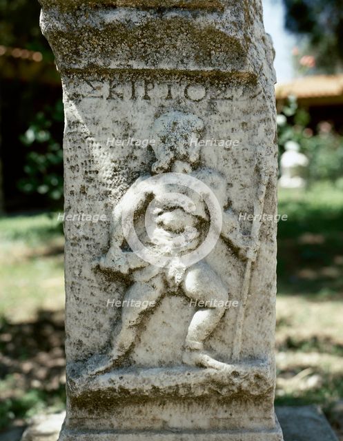 Relief of a Retiarius, type of Roman gladiator, Aphrodisias (Anatolia, Turkey), 2000.  Creator: LTL.